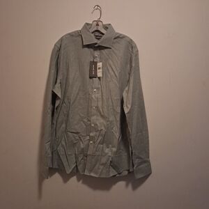 NEW Michael Kors Shirt Men's L 16.5 Green Geometric Slim Fit Office Career
